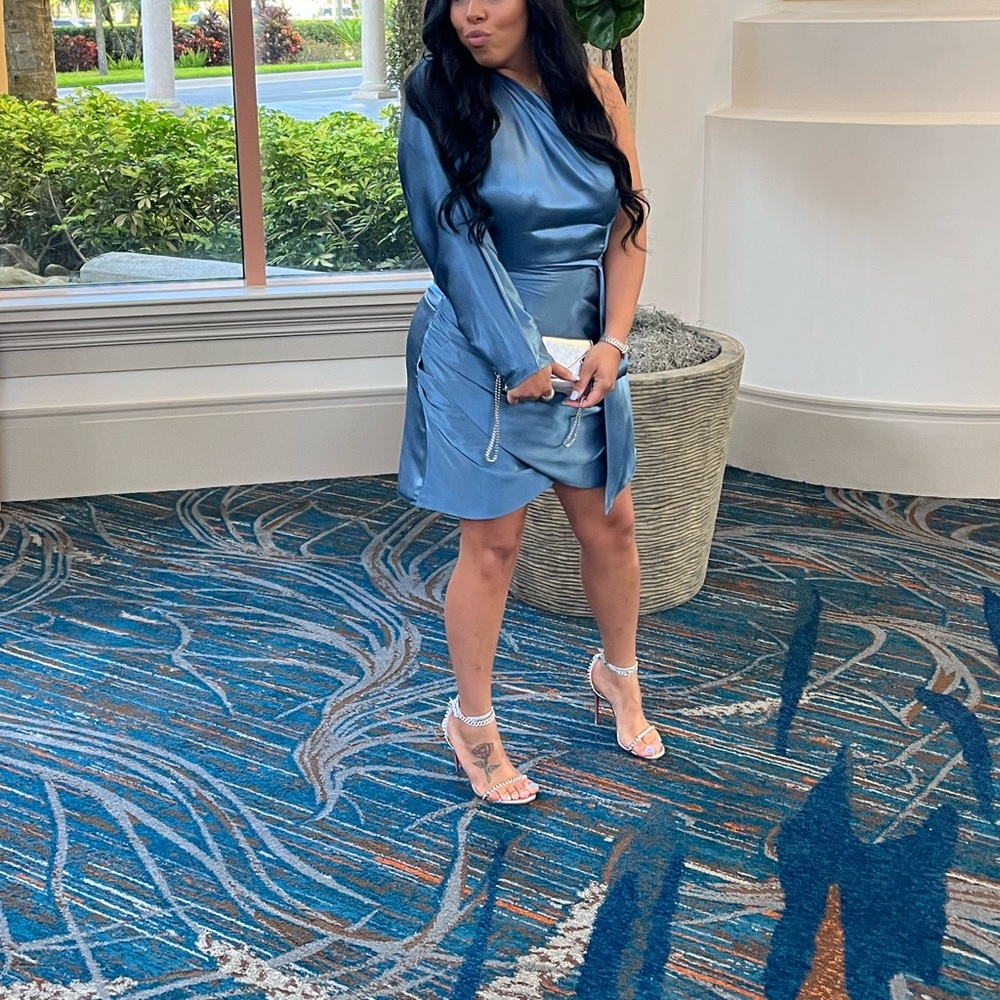 Nordstrom One-Shoulder Satin Dress in Blue